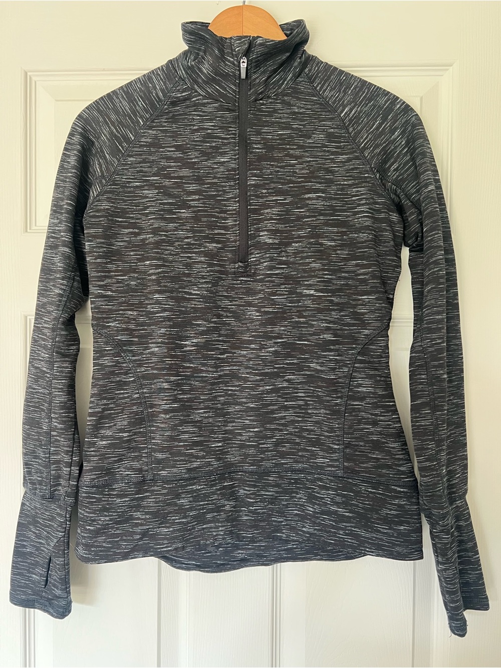 Mondetta Black and White Heathered Zip Mock-Neck Top- XS